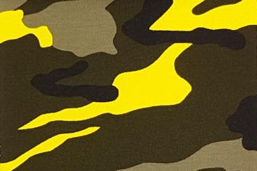 Reststück 1,35m Jersey bedruckt  Camouflage Gelb